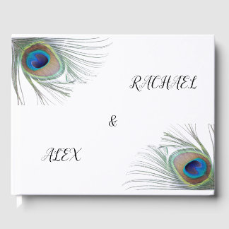 D'or Livre d'hôtes Mariage Peacock