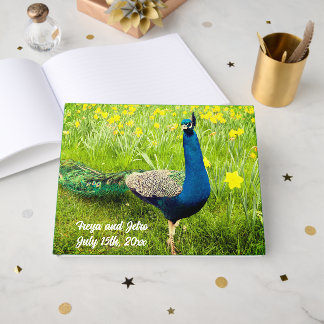 D'or Livre d'hôtes Mariage Peacock