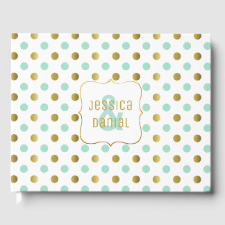 D'or Livre d'hôtes Mint Green et Gold Polka Dot Mariage