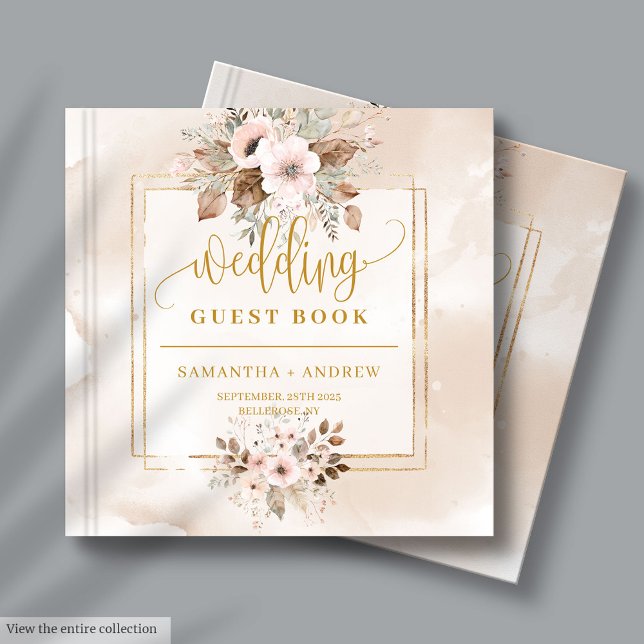 D'or Livre d'hôtes Neutral Blush et Gold Boho Mariage (Neutral Blush and Gold Boho Wedding Guest Book)