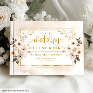 D'or Livre d'hôtes Neutral et Gold Boho Automne Mariage