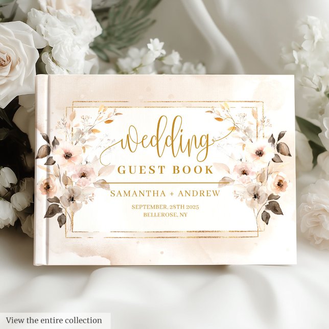 D'or Livre d'hôtes Neutral et Gold Boho Automne Mariage (Neutral and Gold Boho Autumn Wedding Guest Book)