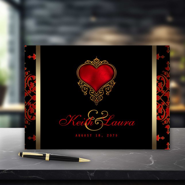 D'or Livre d'hôtes Red Black Gold Mariage (Elegant red black and gold wedding and event guestbook. )