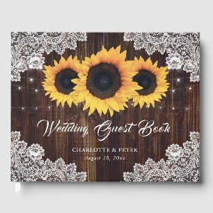D'or Livre d'hôtes Rustic Wood and Lace Sunflower Maria