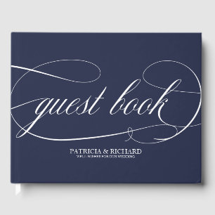 D'or Livre d'hôtes Simple Chic Navy Blue Mariage
