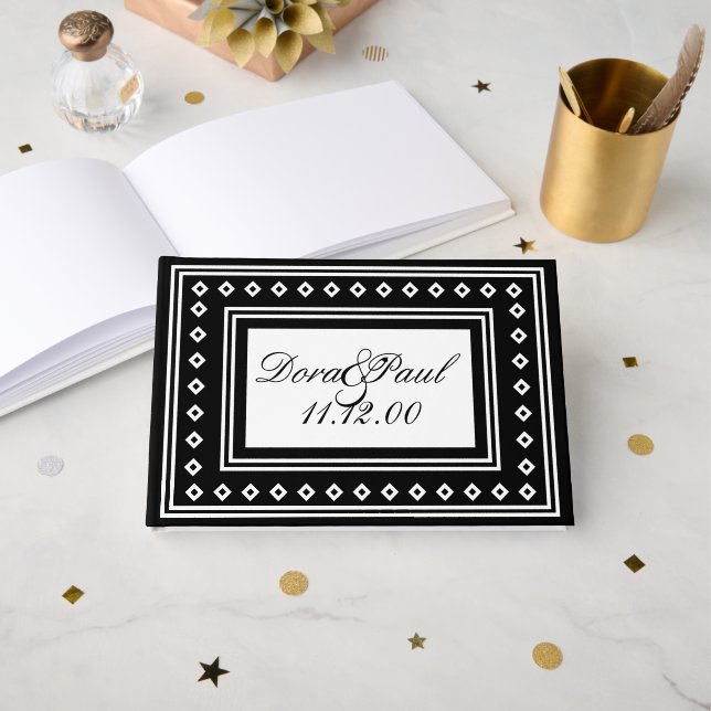 D'or Livre d'hôtes simple Mariage Art déco noir/blanc (Recto ouvert)