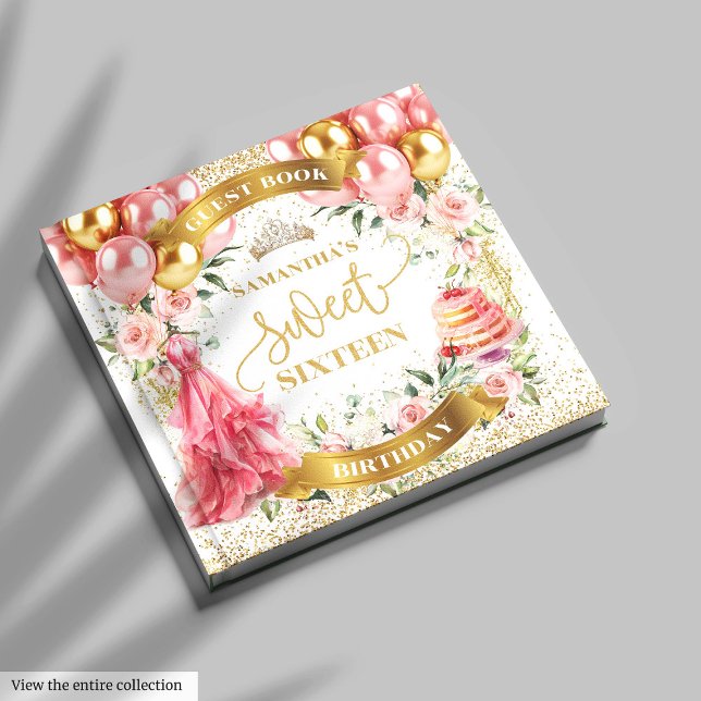D'or Livre d'hôtes Sweet 16 Robe Rose Bleue Or (Elegant Sweet Sixteen Guest Book Blush Gold)