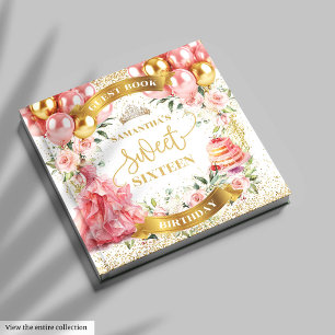 D'or Livre d'hôtes Sweet sixteen Fleurs blanches Or