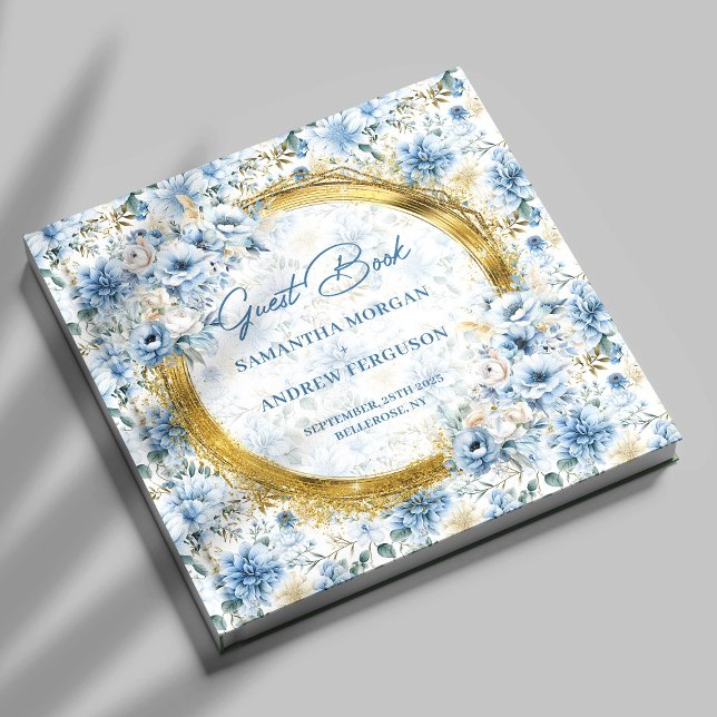 D'or Livre d'hôtes Unique Light Blue Gold Parties scint (Unique Light Blue Gold Glitter Wedding Guest Book)