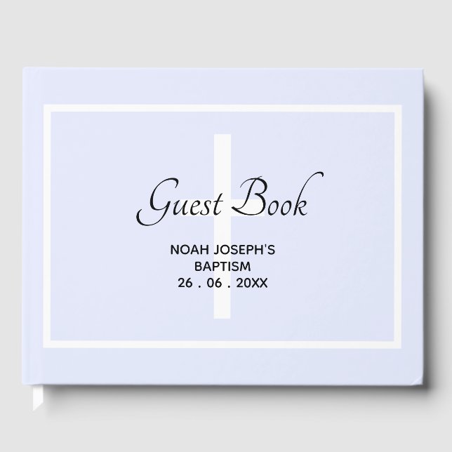 D'or LIVRE D'INVITATION Moderne BAPTISME Bleu Doux (Recto)