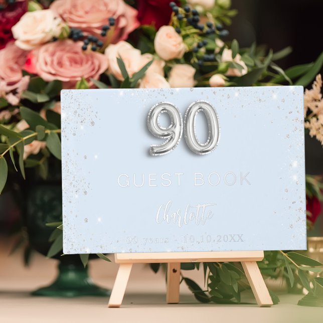D'or Livre d'invité 90e anniversaire bleu clair argent (Créateur téléchargé)