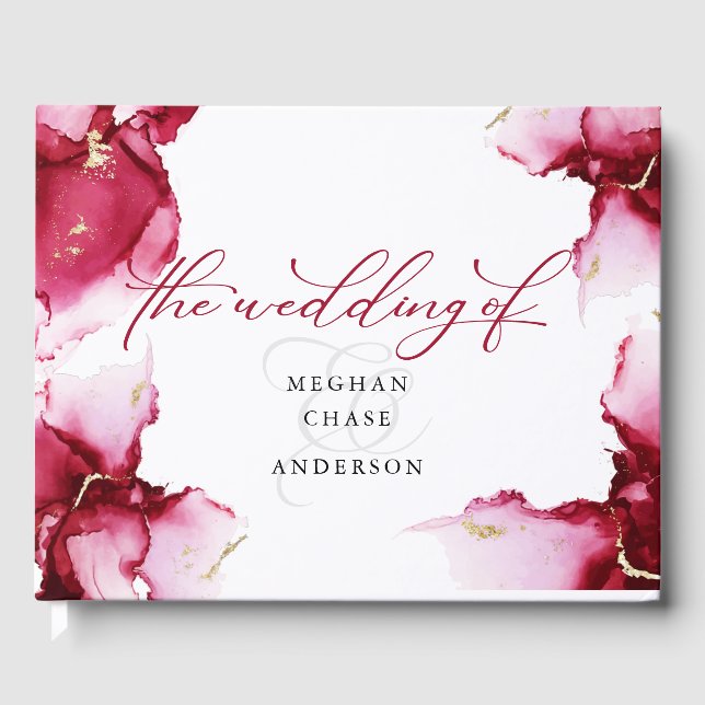 D'or Livre d'invité Abstrait Deep Crimson Rose Red Geod (Recto)