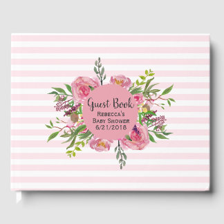 D'or Livre d'Invité Baby shower à rayures roses