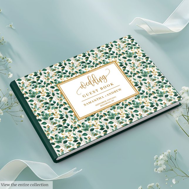 D'or Livre D'Invité De Chasseur Delicy Green Et Gold Ma (Delicate Hunter Green And Gold Wedding Guest Book)