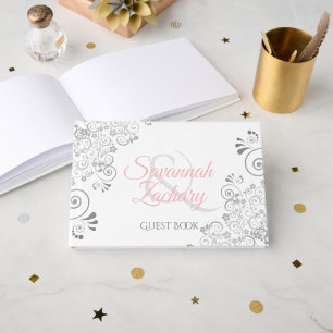 D'or Livre d'invité de mariage élégant rose et gris