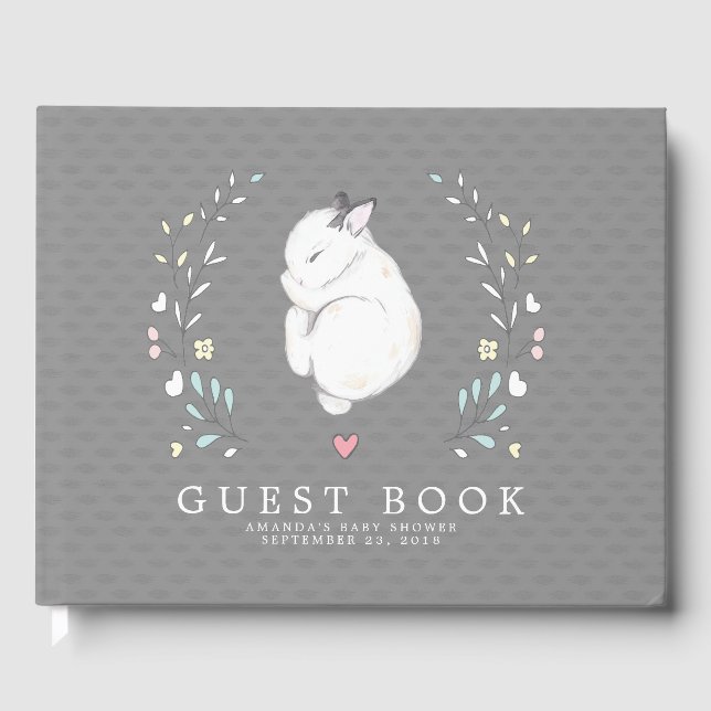 D'or Livre d'invité du Baby shower Bunny couché (Recto)