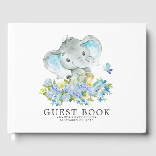 D'or Livre d'invité du Baby shower éléphant joyeux