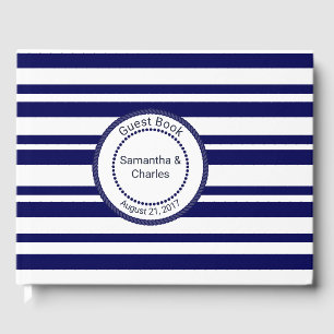 D'or Livre d'invité du Mariage bleu marine