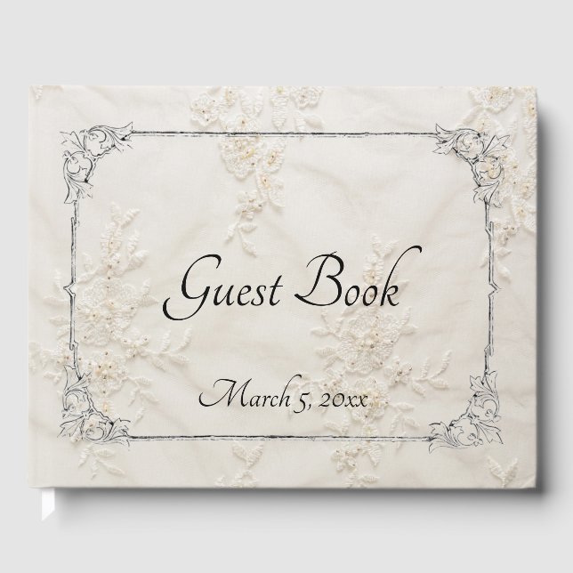 D'or Livre d'invité du Mariage de dentelle brodé (Recto)