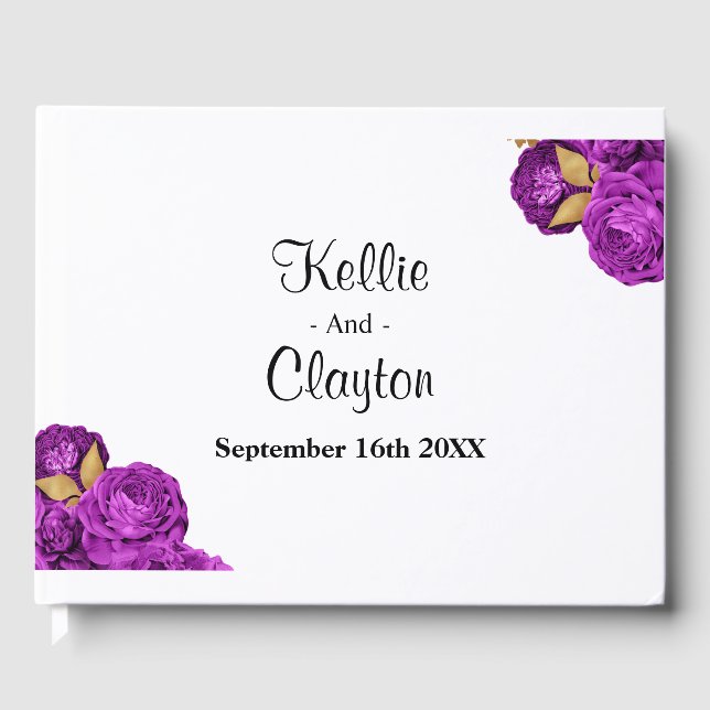D'or Livre D'Invité Du Mariage Floral Purple Et Gold (Recto)