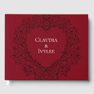 D'or Livre d'invité du Mariage gothique du Coeur rouge 
