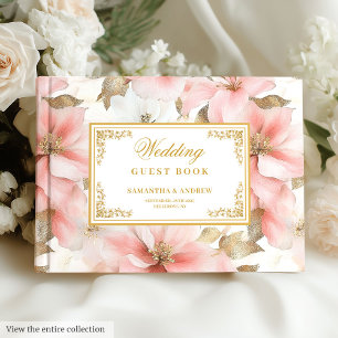 D'or Livre d'invité du mariage Rustic blush ivoire