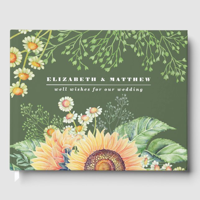 D'or Livre d'invité du Mariage Rustic Sunflowers (Recto)