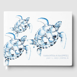 D'or Livre d'invité Dusty Blue Ocean Mariage