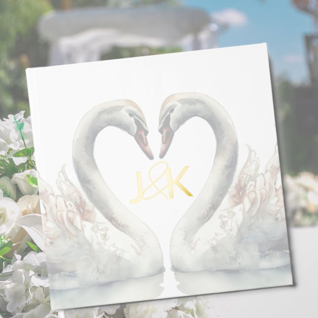 D'or Livre d'Invité Foil Mariage Swan (Swan Wedding Foil Guest Book)