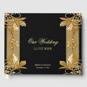D'or Livre d'invité Gold Black Ornate Floral