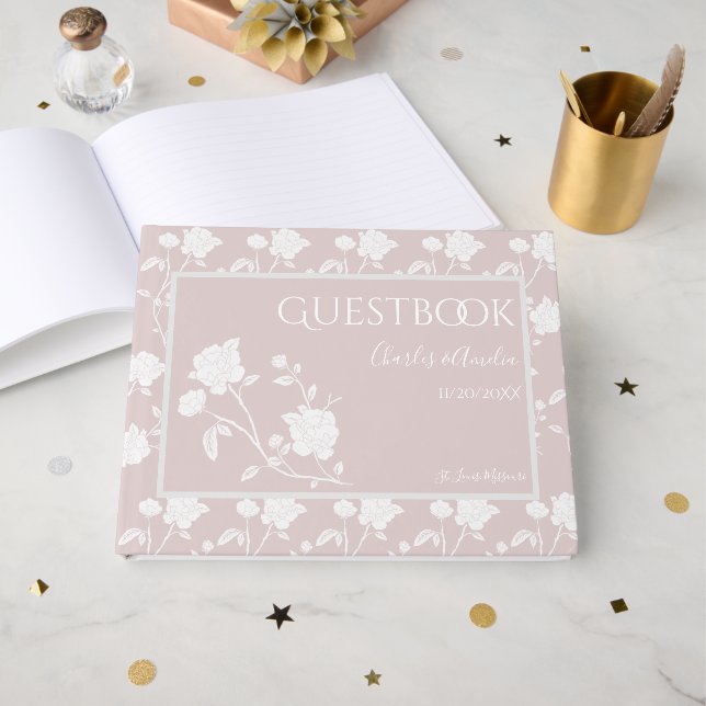 D'or Livre d'invité Mariage Blush Rose (Recto ouvert)
