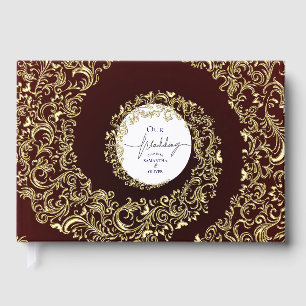 D'or Livre d'invité Mariage damassé Elegant noir et bla