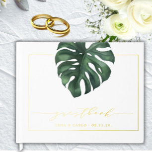 D'or Livre d'invité Mariage de la feuille verte Monster