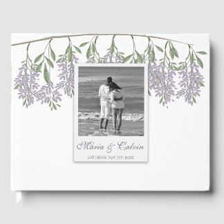 D'or Livre d'invité Mariage de la Wisteria peinte