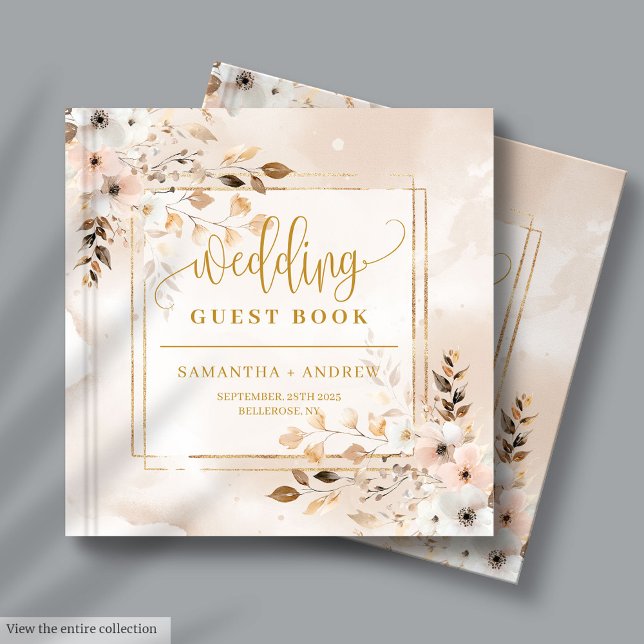 D'or Livre d'invité Mariage de Powder Pink and Gold Fal (Powder Pink and Gold Fall Boho Wedding Guest Book)
