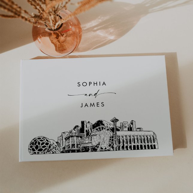 D'or Livre d'invité Mariage de Seattle Skyline (Créateur téléchargé)