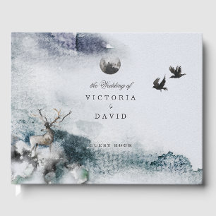 D'or Livre d'invité Mariage Enchanted Forest Stag Moon