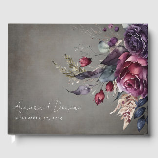 D'or Livre d'invité Mariage Floral Aquarelle