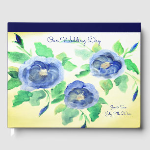 D'or Livre d'invité Mariage Floral bleu Marine