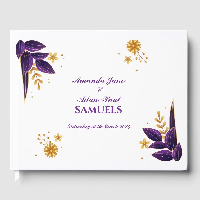 D'or Livre d'invité mariage - Floral violet et or (Recto)