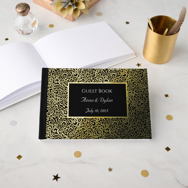 D'or Livre d'invité Mariage Giled Foil (Recto ouvert)
