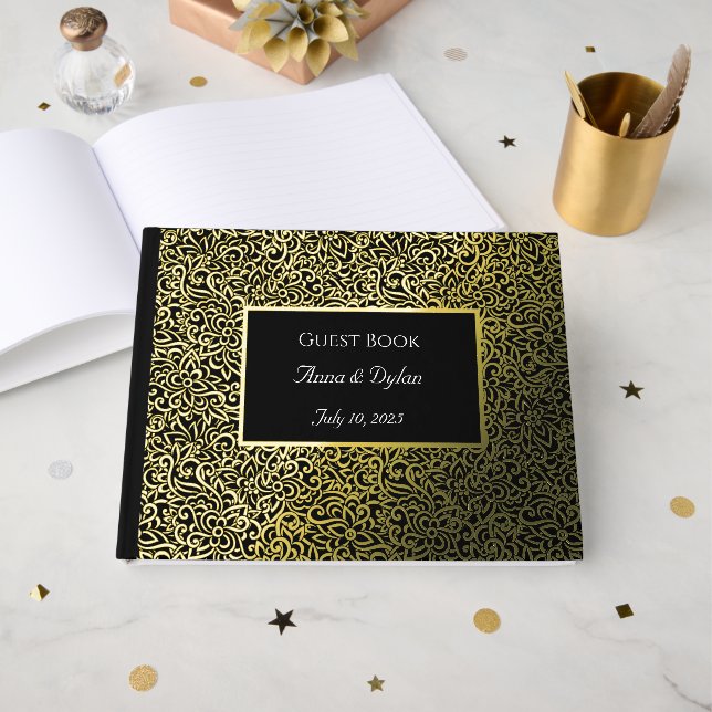 D'or Livre d'invité Mariage Giled Foil (Recto ouvert)