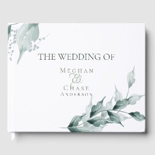 D'or Livre d'invité mariage Grayed Jade Green Botanic