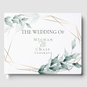 D'or Livre d'invité mariage Grayed Jade Green Botanic