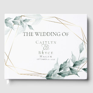 D'or Livre d'invité mariage Grayed Jade Green Botanic