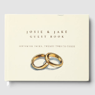D'or Livre d'invité Mariage intemporel avec anneaux d'o