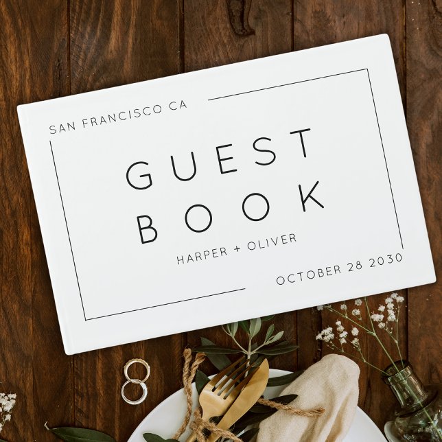 D'or Livre d'invité Mariage noir et blanc simple (Créateur téléchargé)