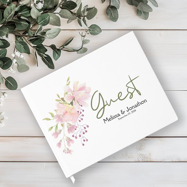 D'or Livre d'invité Mariage rose Blush Magnolia (Créateur téléchargé)