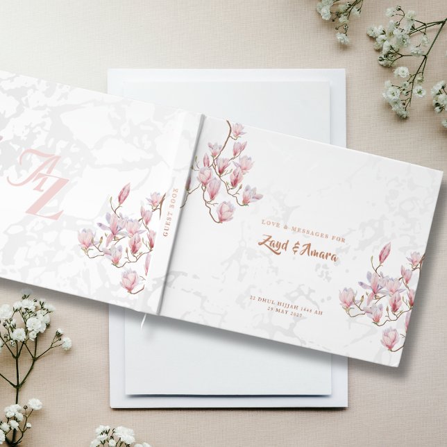 D'or Livre d'invité mariage - Rose Gold Foil, Magnolias (Créateur téléchargé)