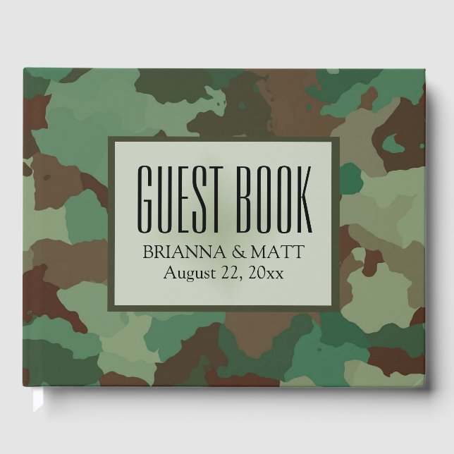 D'or Livre d'invité Mariage sur le camouflage vert pers (Recto)